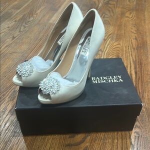 Badgley Mischka White Crystal Embellished Heels